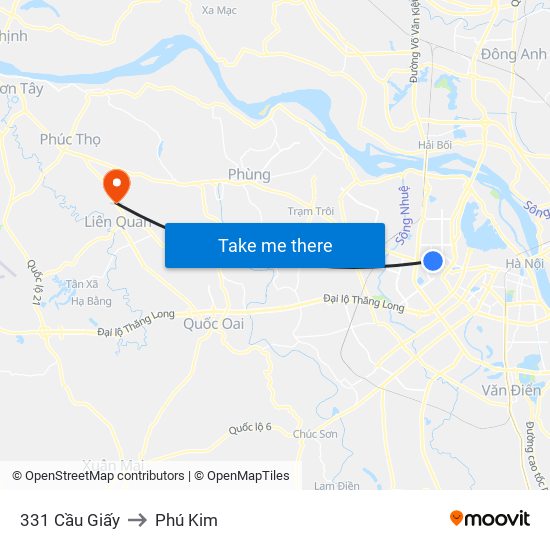 331 Cầu Giấy to Phú Kim map