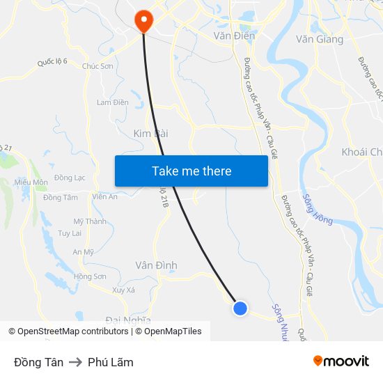 Đồng Tân to Phú Lãm map