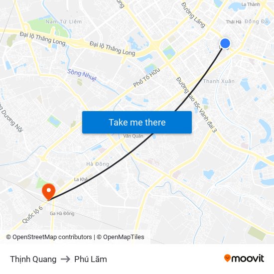 Thịnh Quang to Phú Lãm map