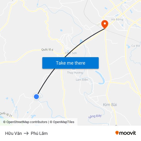 Hữu Văn to Phú Lãm map