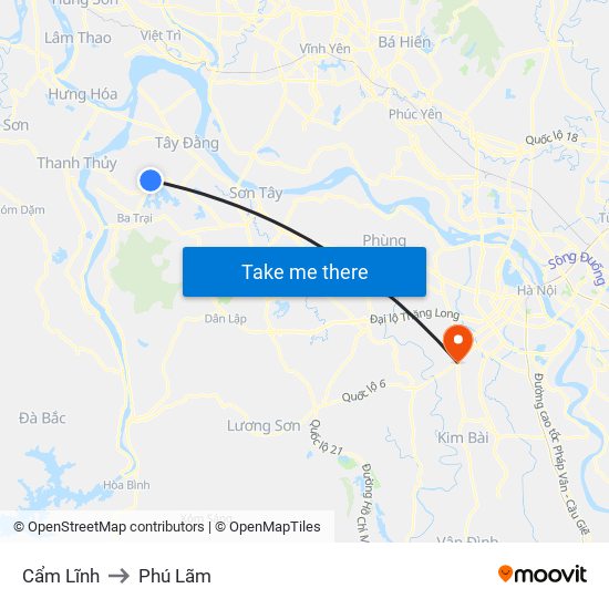 Cẩm Lĩnh to Phú Lãm map