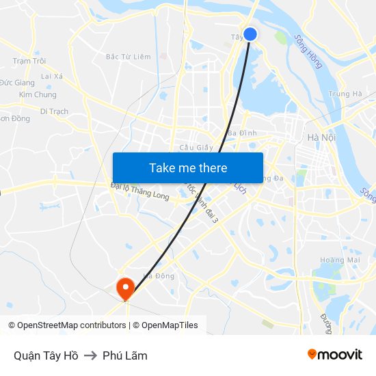 Quận Tây Hồ to Phú Lãm map