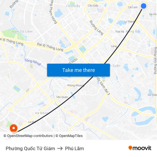 Phường Quốc Tử Giám to Phú Lãm map