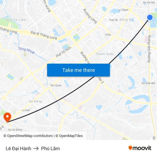 Lê Đại Hành to Phú Lãm map