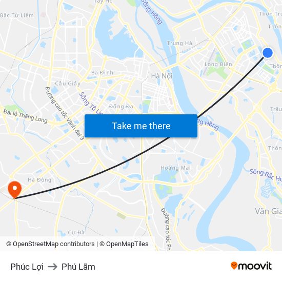 Phúc Lợi to Phú Lãm map