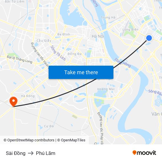 Sài Đồng to Phú Lãm map