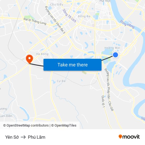 Yên Sở to Phú Lãm map