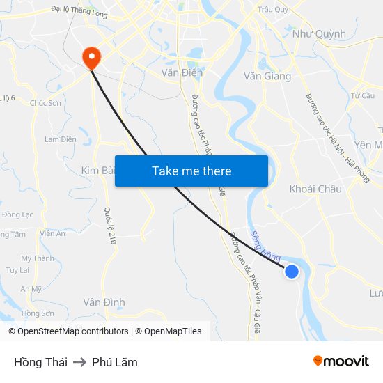 Hồng Thái to Phú Lãm map