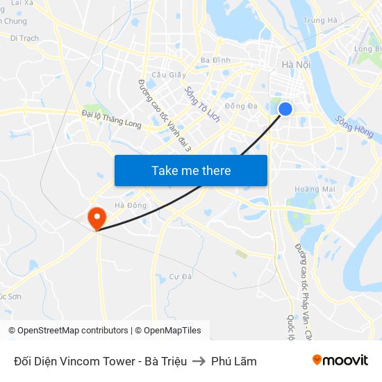 Đối Diện Vincom Tower - Bà Triệu to Phú Lãm map