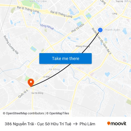386 Nguyễn Trãi - Cục Sở Hữu Trí Tuệ to Phú Lãm map