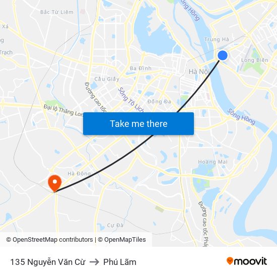 135 Nguyễn Văn Cừ to Phú Lãm map