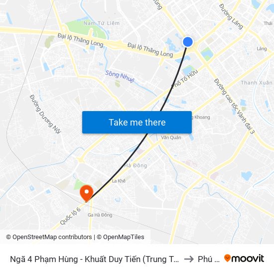 Ngã 4 Phạm Hùng - Khuất Duy Tiến (Trung Tâm Hội Nghị Quốc Gia) to Phú Lãm map