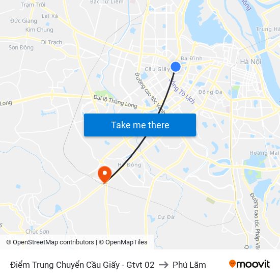 Điểm Trung Chuyển Cầu Giấy - Gtvt 02 to Phú Lãm map