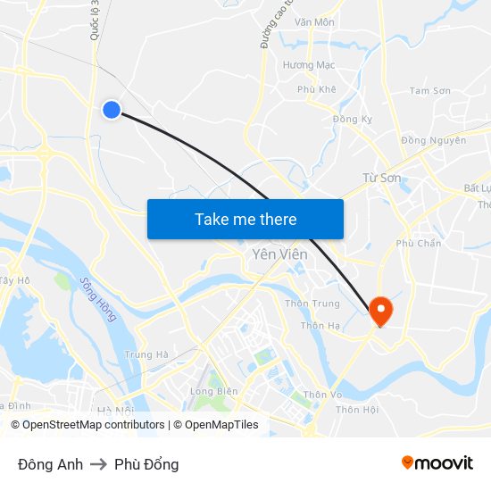 Đông Anh to Phù Đổng map