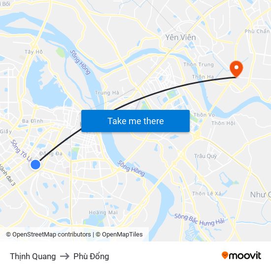 Thịnh Quang to Phù Đổng map