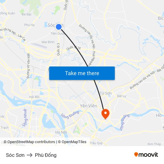 Sóc Sơn to Phù Đổng map