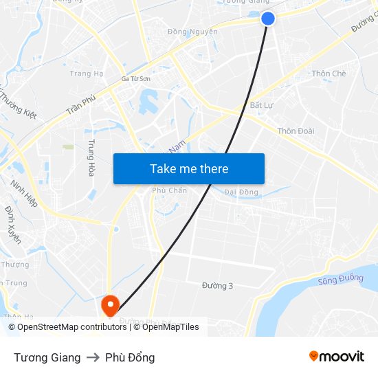 Tương Giang to Phù Đổng map