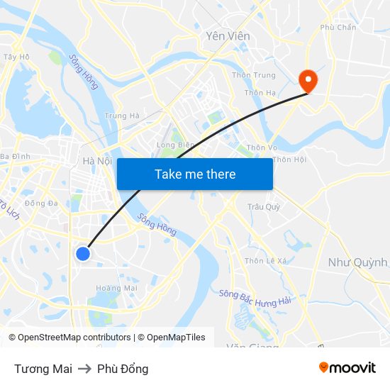 Tương Mai to Phù Đổng map