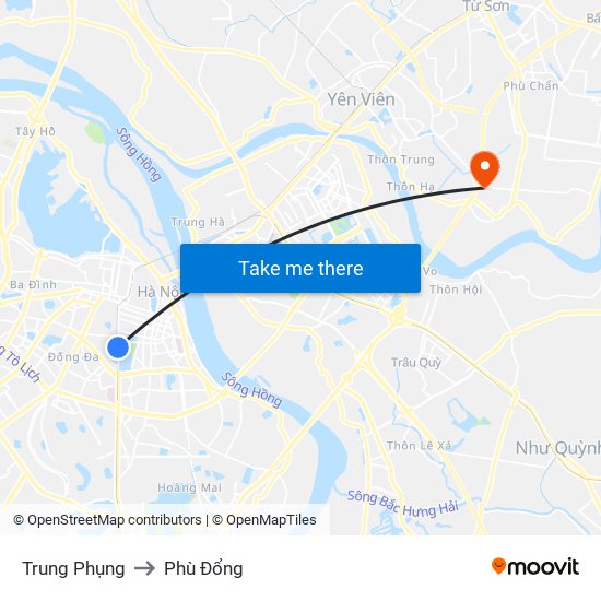 Trung Phụng to Phù Đổng map