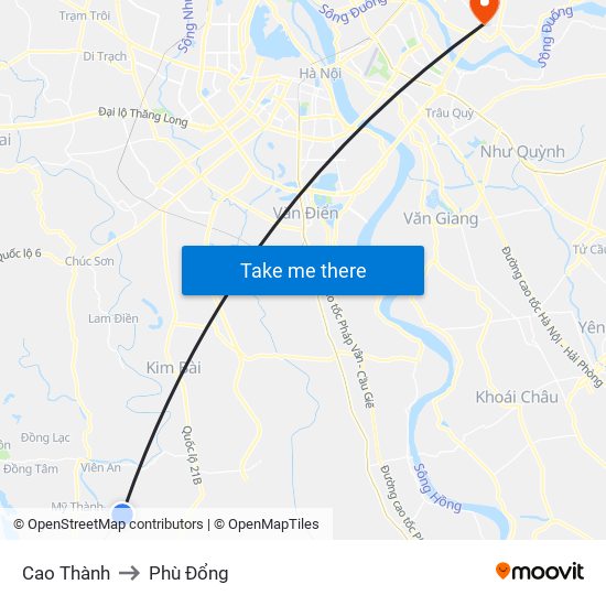 Cao Thành to Phù Đổng map