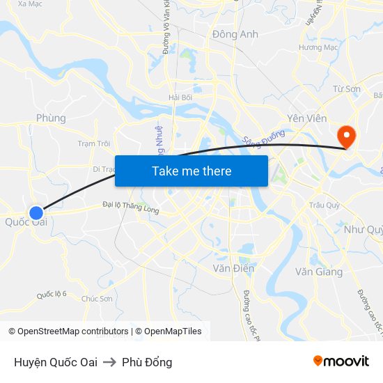 Huyện Quốc Oai to Phù Đổng map