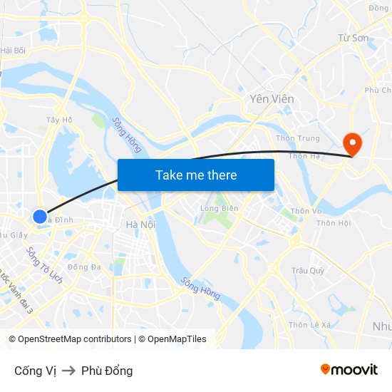 Cống Vị to Phù Đổng map