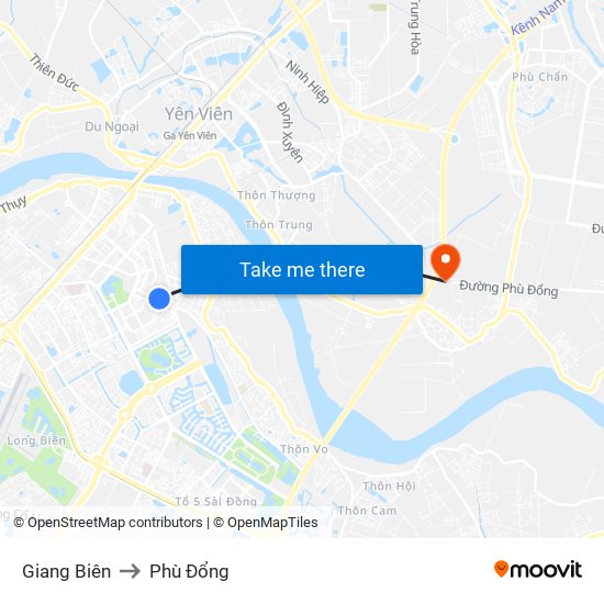 Giang Biên to Phù Đổng map