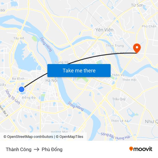 Thành Công to Phù Đổng map