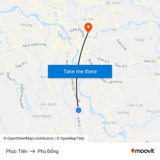 Phúc Tiến to Phù Đổng map