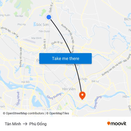 Tân Minh to Phù Đổng map