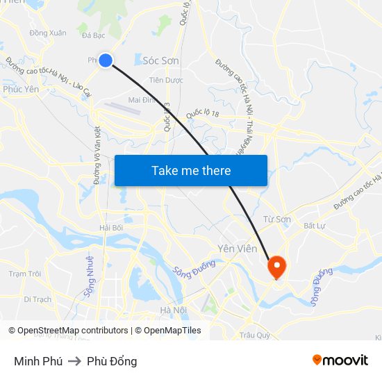 Minh Phú to Phù Đổng map