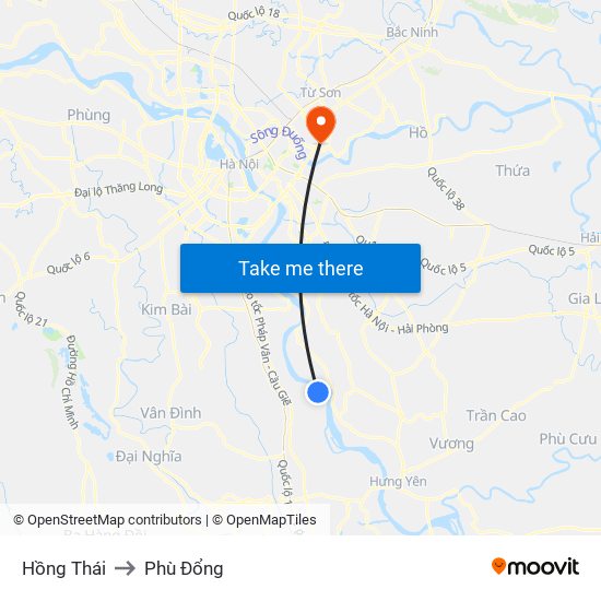 Hồng Thái to Phù Đổng map