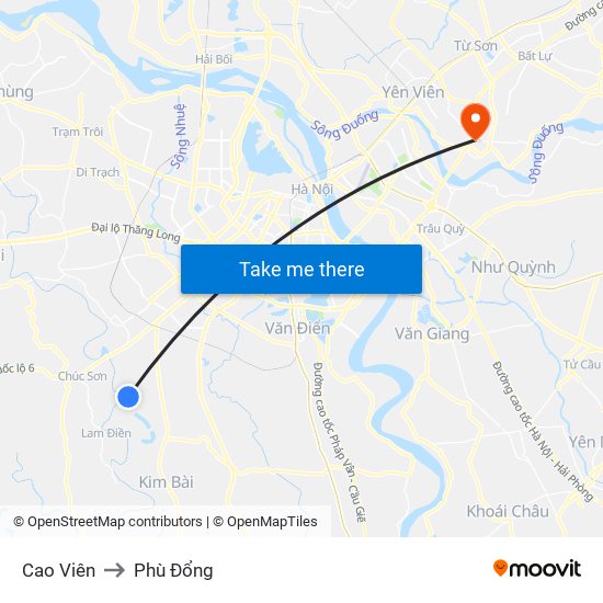 Cao Viên to Phù Đổng map