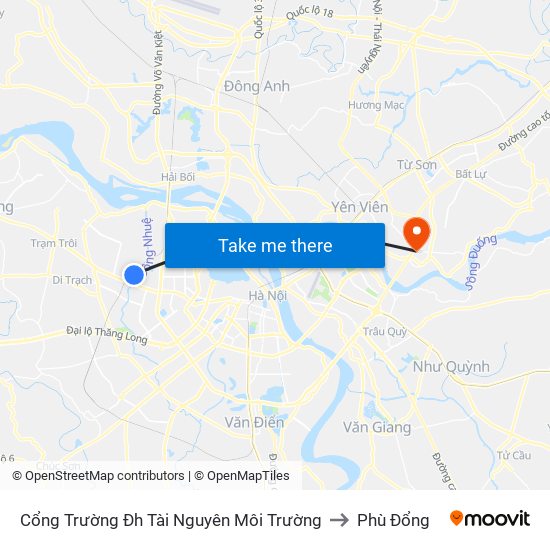 Cổng Trường Đh Tài Nguyên Môi Trường to Phù Đổng map