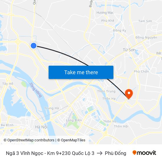 Ngã 3 Vĩnh Ngọc - Km 9+230 Quốc Lộ 3 to Phù Đổng map