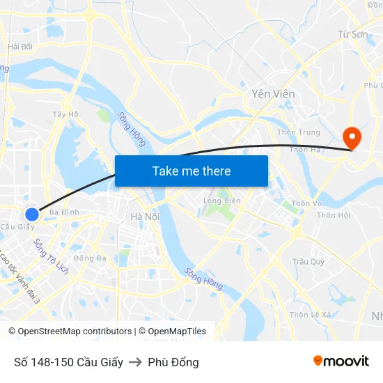 Số 148-150 Cầu Giấy to Phù Đổng map
