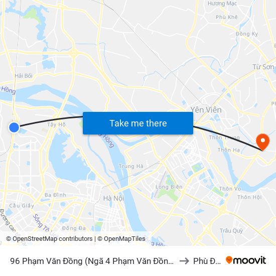 96 Phạm Văn Đồng (Ngã 4 Phạm Văn Đồng - Xuân Đỉnh) to Phù Đổng map