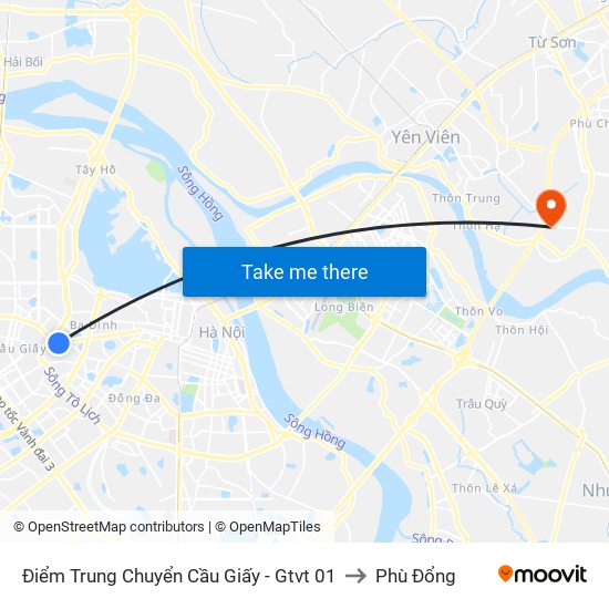 Điểm Trung Chuyển Cầu Giấy - Gtvt 01 to Phù Đổng map