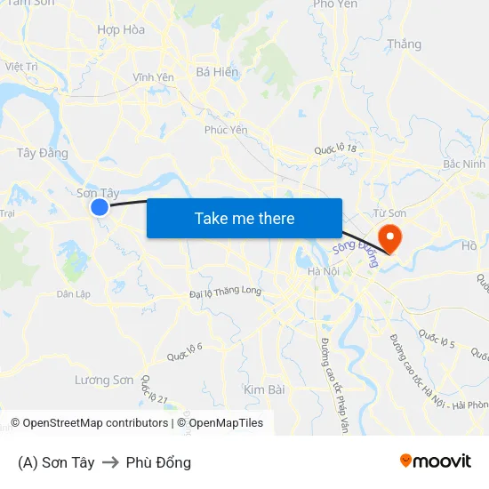 (A) Sơn Tây to Phù Đổng map