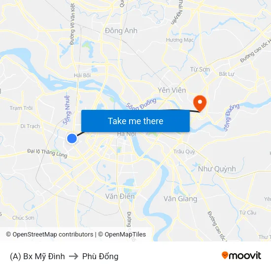 (A) Bx Mỹ Đình to Phù Đổng map
