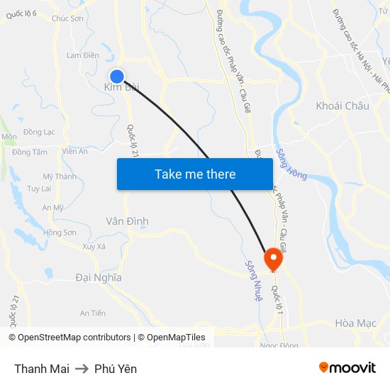 Thanh Mai to Phú Yên map