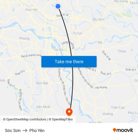 Sóc Sơn to Phú Yên map