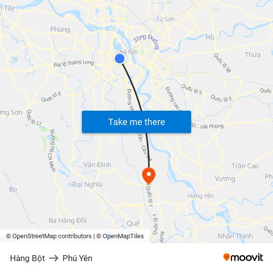 Hàng Bột to Phú Yên map