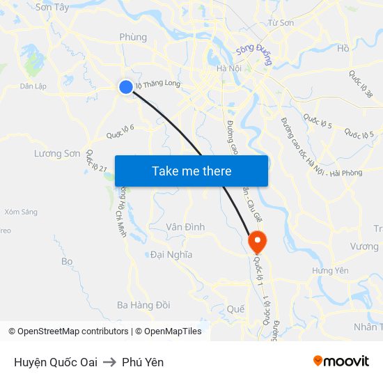 Huyện Quốc Oai to Phú Yên map