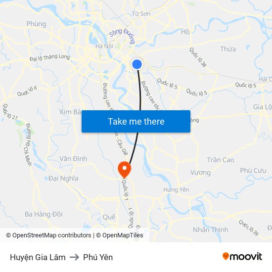 Huyện Gia Lâm to Phú Yên map