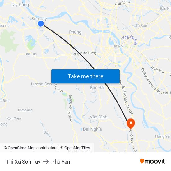 Thị Xã Sơn Tây to Phú Yên map