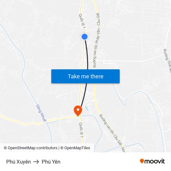 Phú Xuyên to Phú Yên map