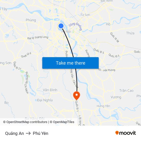 Quảng An to Phú Yên map