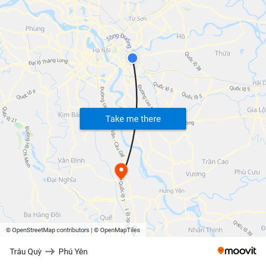Trâu Quỳ to Phú Yên map