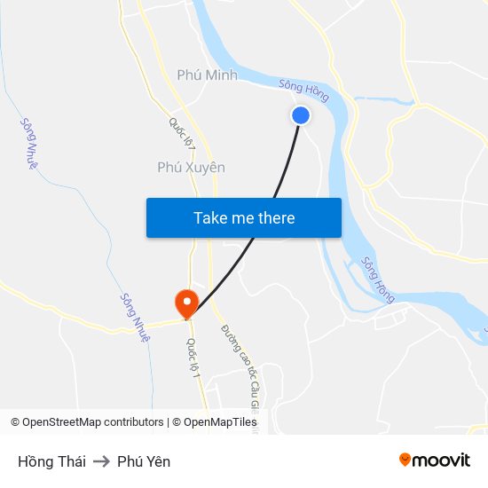 Hồng Thái to Phú Yên map